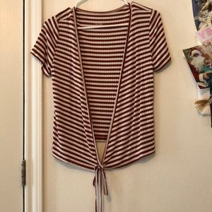 Burnt orange and white wrap shirt